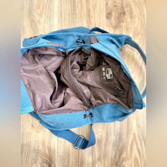 Oris Blue Canvas Hobo Style Bag Tote EUC - Picture 10 of 10
